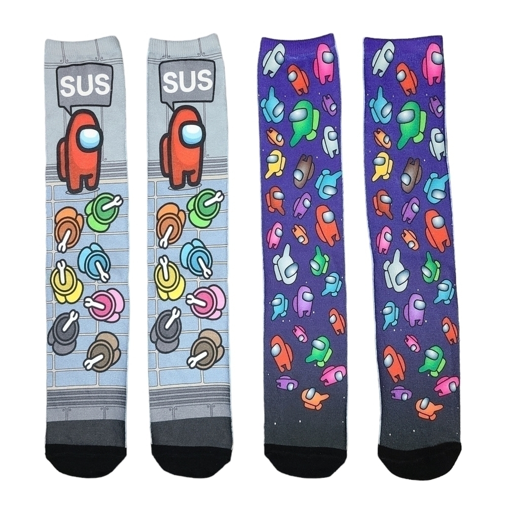Two Pairs of Unisex Knee High Among Us Novelty Socks One Size